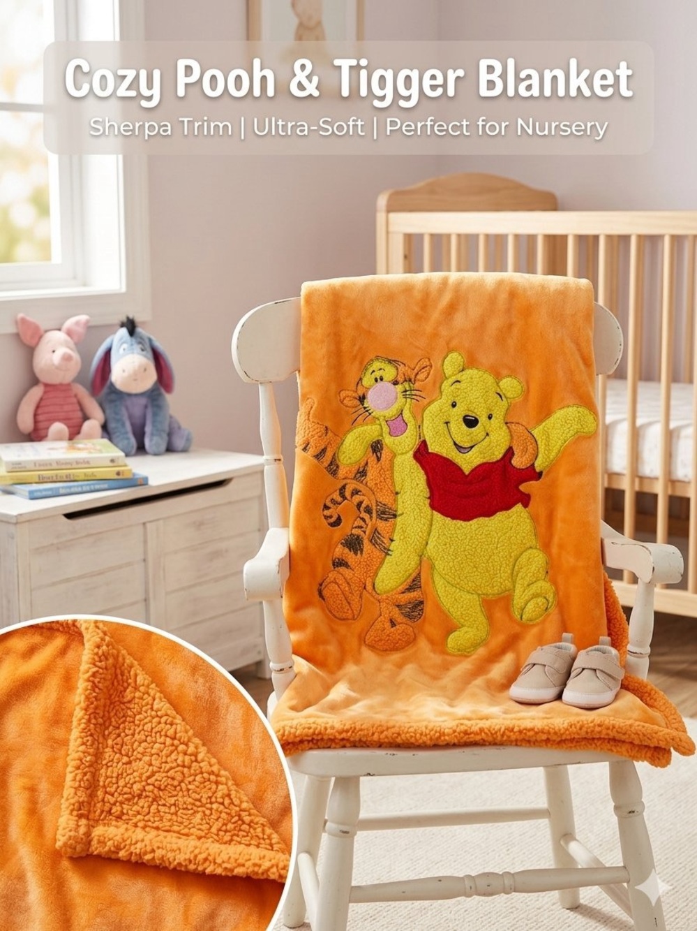 Disney Winnie the Pooh & Tigger Sherpa Baby Blanket - Orange
